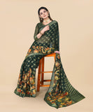 Vsaree Dark Green Ciffon Braso And Zari Weaving And Printed Saree With Blouse And Heavy Rich Pallu