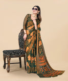 Vsaree Orange Ciffon Braso And Zari Weaving And Printed Saree With Blouse And Heavy Rich Pallu