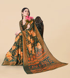 Vsaree Orange Ciffon Braso And Zari Weaving And Printed Saree With Blouse And Heavy Rich Pallu