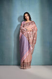 Vsaree Peach Cotton Saree With Flower checks Waving Pallu And Printed Border With Blouse For Women