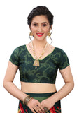 Vsaree Green Printed Japan Crape Saree With Designer Pallu And Blouse