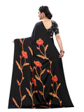 Vsaree Black Printed Japan Crape Saree With Designer Pallu And Blouse