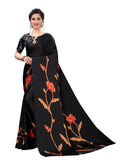 Vsaree Black Printed Japan Crape Saree With Designer Pallu And Blouse