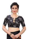 Vsaree Black Printed Japan Crape Saree With Designer Pallu And Blouse