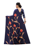 Vsaree Blue Printed Japan Crape Saree With Designer Pallu And Blouse