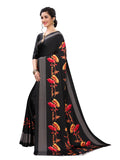 Vsaree Black Printed Japan Crape Saree With Designer Pallu And Blouse