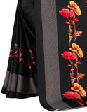 Vsaree Black Printed Japan Crape Saree With Designer Pallu And Blouse