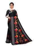 Vsaree Black Printed Japan Crape Saree With Designer Pallu And Blouse