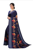 Vsaree Blue Printed Japan Crape Saree With Designer Pallu And Blouse