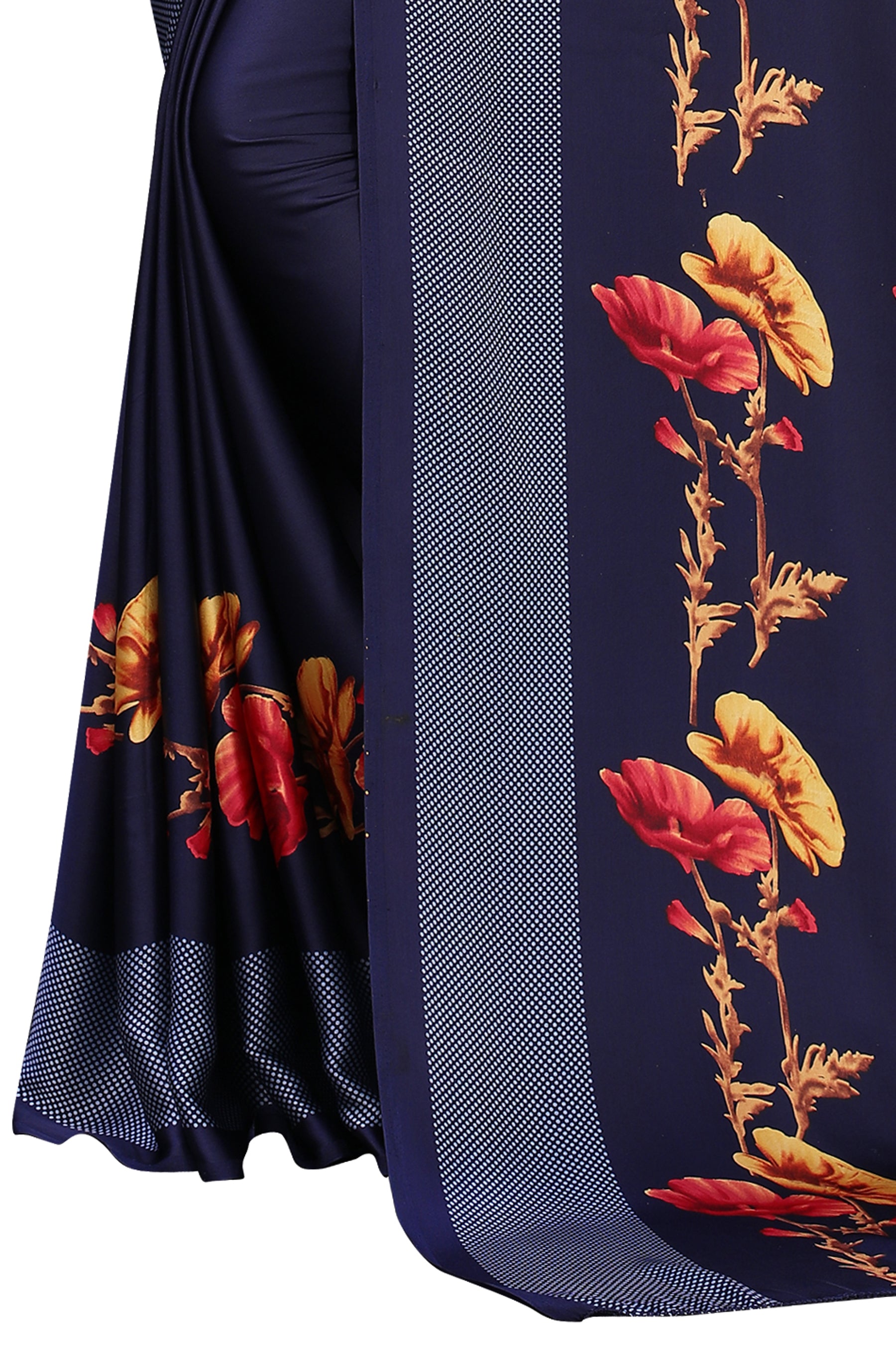 Vsaree Blue Printed Japan Crape Saree With Designer Pallu And Blouse