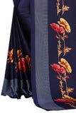 Vsaree Blue Printed Japan Crape Saree With Designer Pallu And Blouse