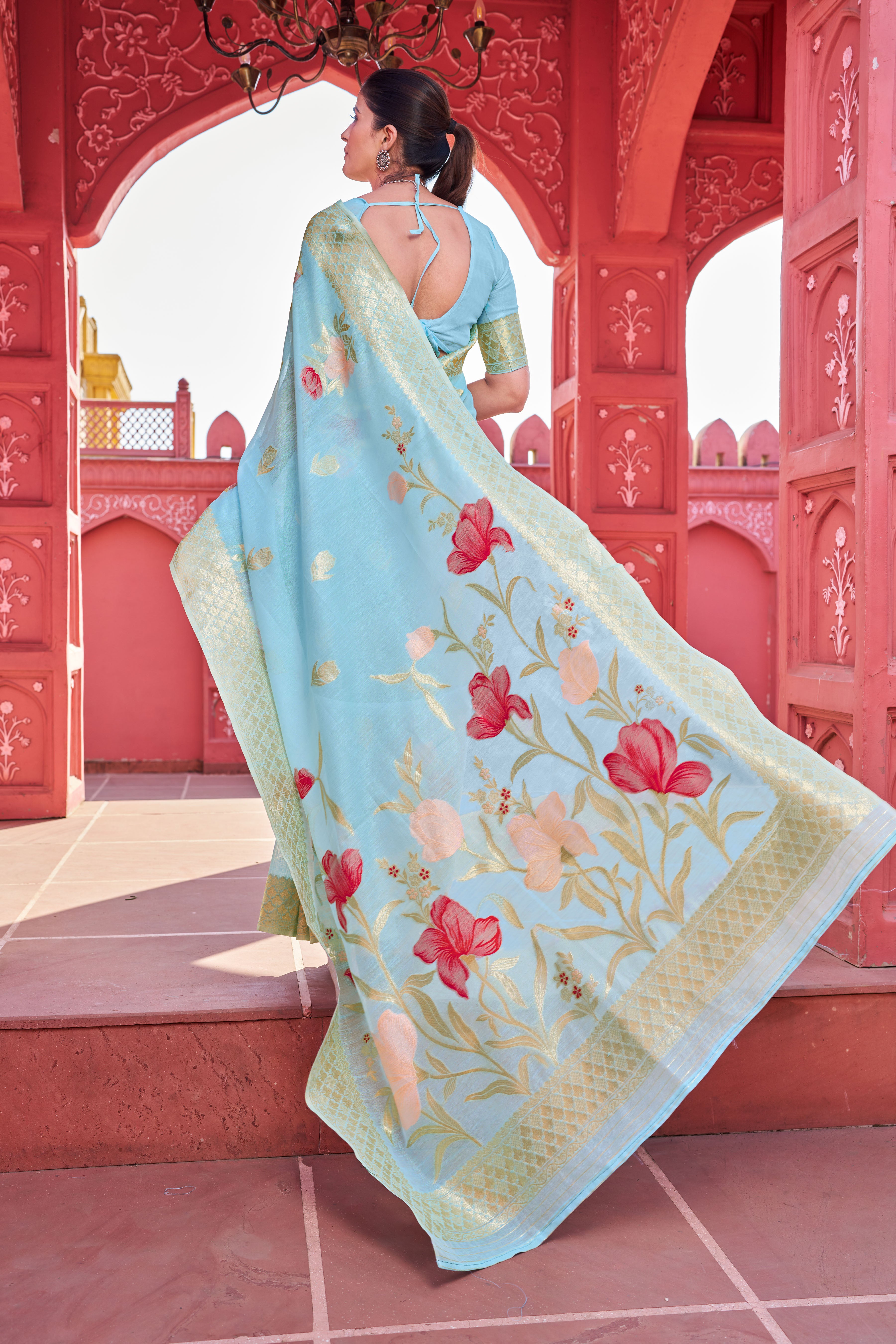 Vsaree Banarasi Cotton Blend Saree With Designer Border And Blouse