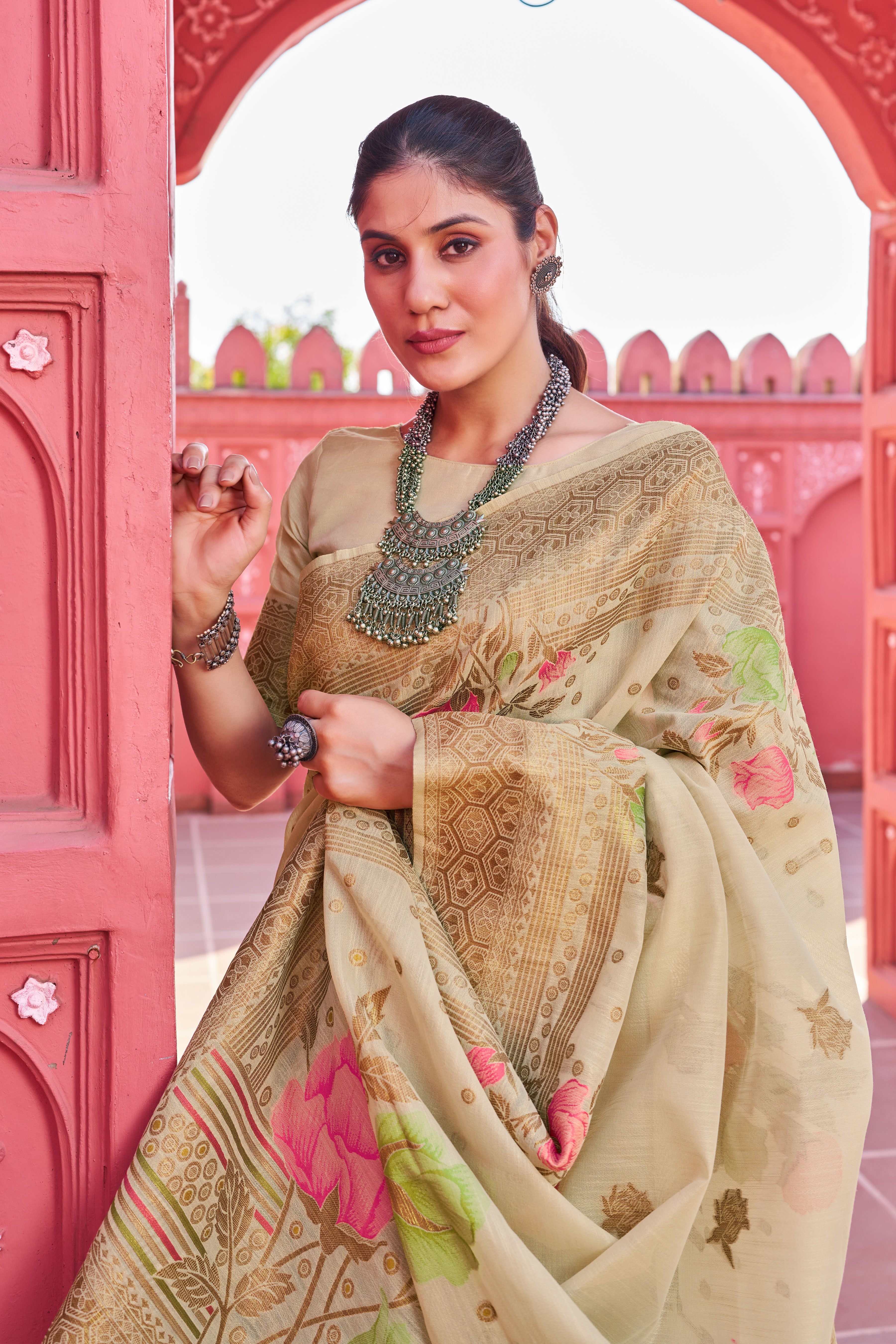 Vsaree Banarasi Cotton Blend Saree With Designer Border And Blouse