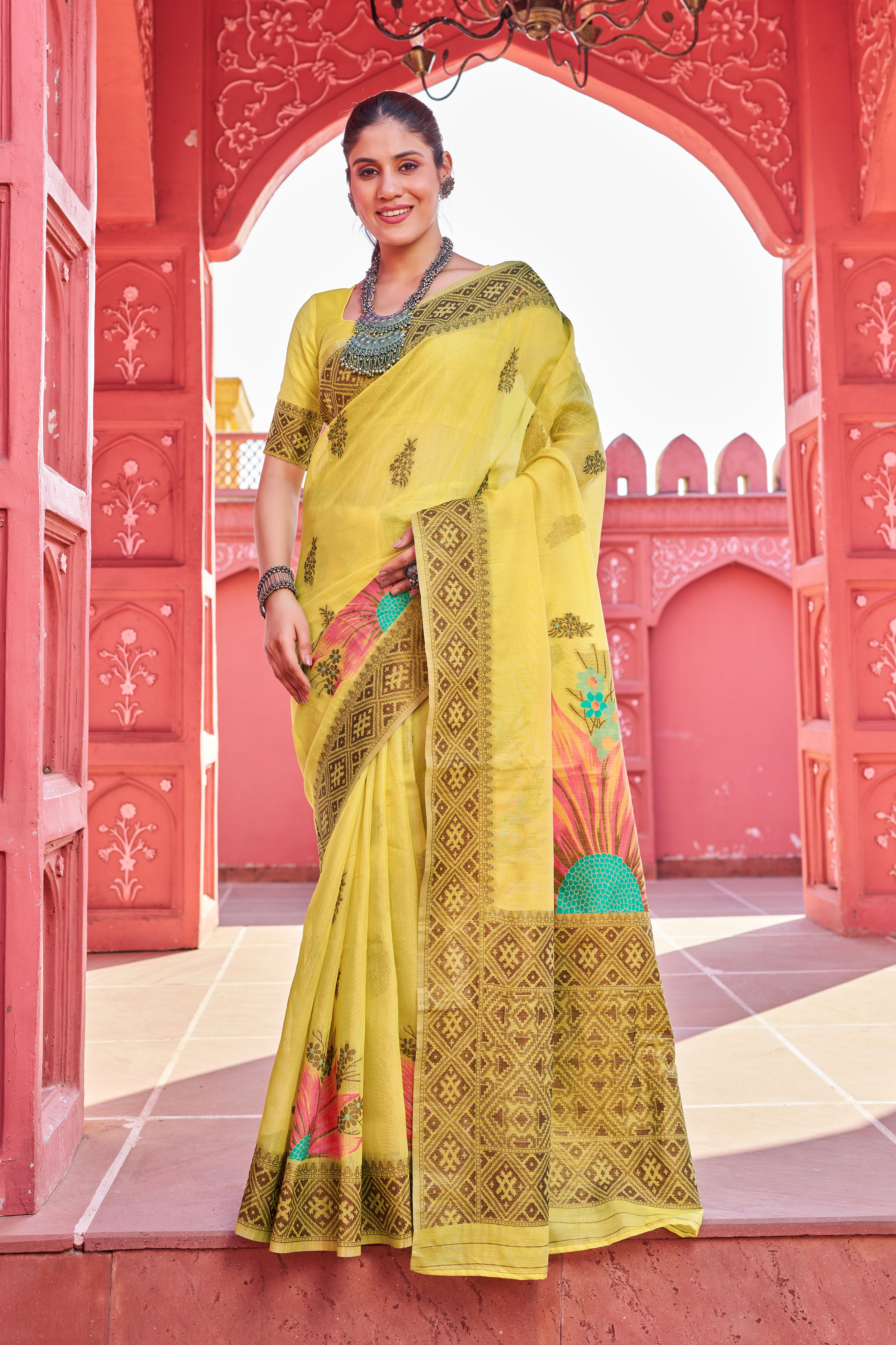 Vsaree Banarasi Cotton Blend Saree With Designer Border And Blouse