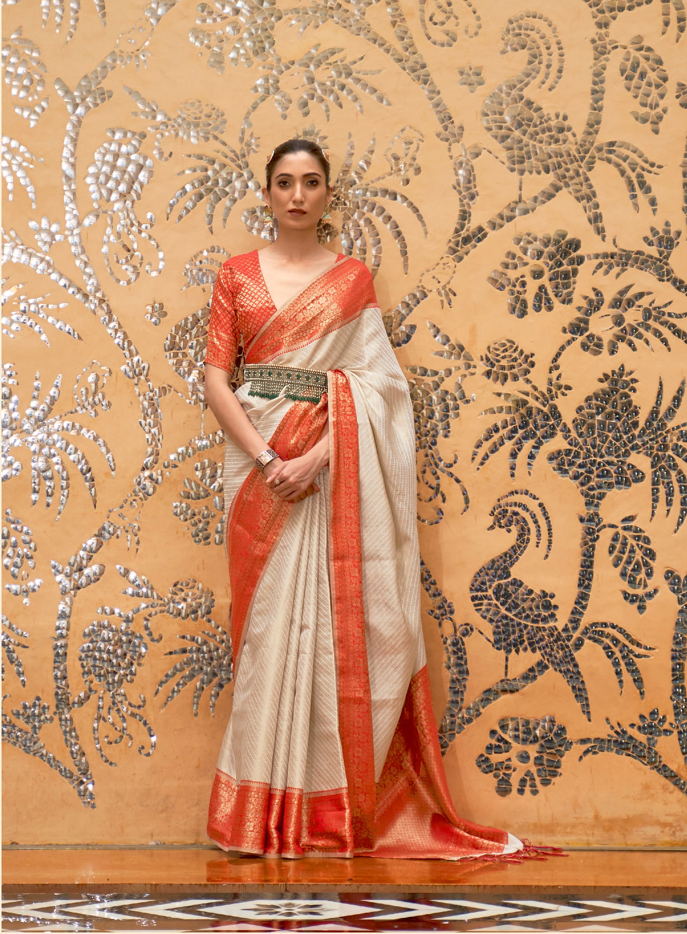 Designer Banarasi Soft Silk Saree With Pure Golden Zari Border And Blouse