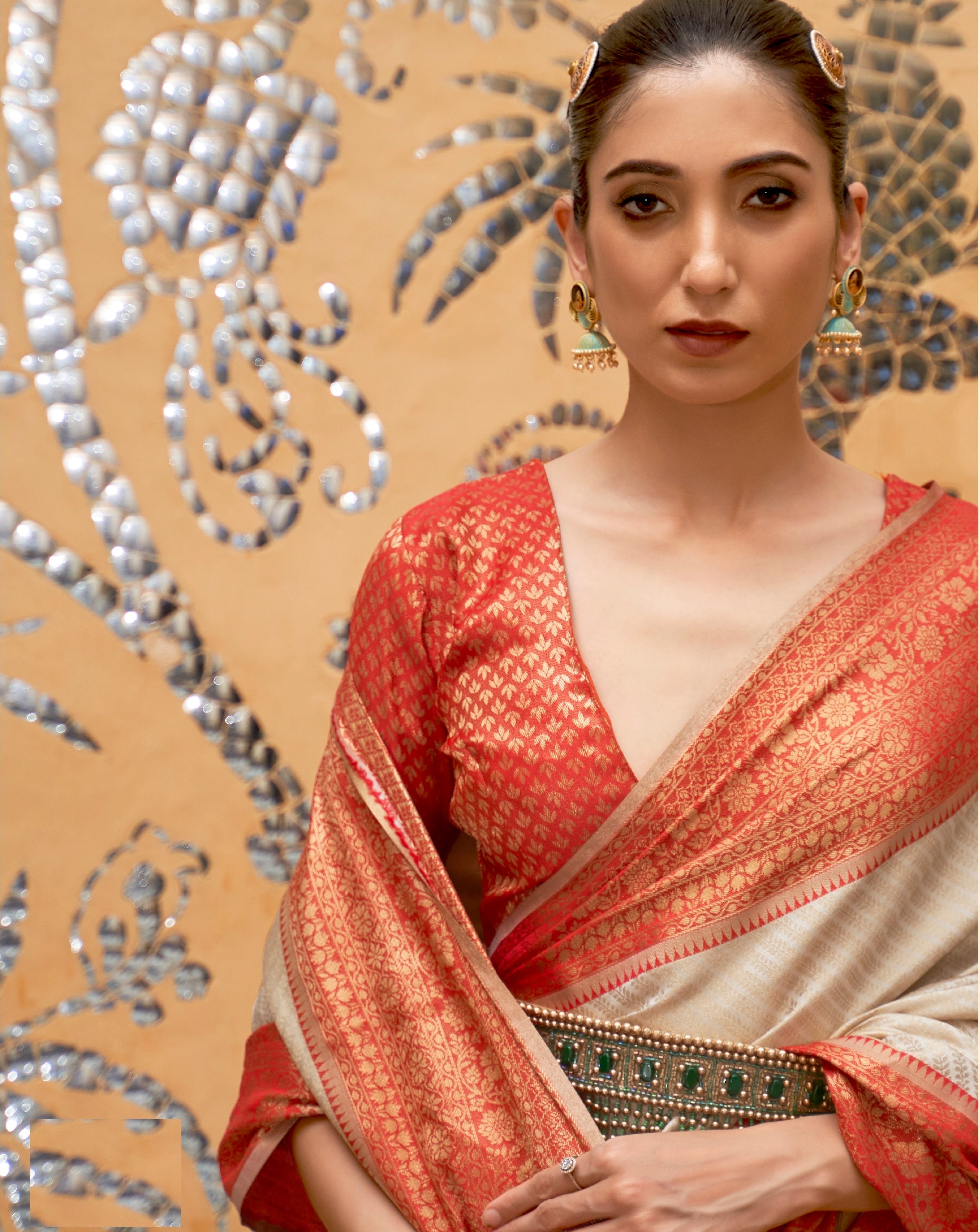 Designer Banarasi Soft Silk Saree With Pure Golden Zari Border And Blouse