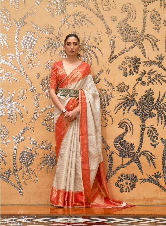 Designer Banarasi Soft Silk Saree With Pure Golden Zari Border And Blouse