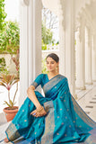 Vsaree Blue Cotton Silk Saree Zari Weaving Border And Fancy Pallu With Blouse