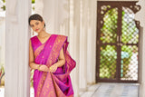 Vsaree Banarasi Cotton Blend Saree With Designer Border And Blouse