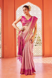 Designer Pink Color Banarasi Silk Golden Border With Banarasi Design Saree And Blouse