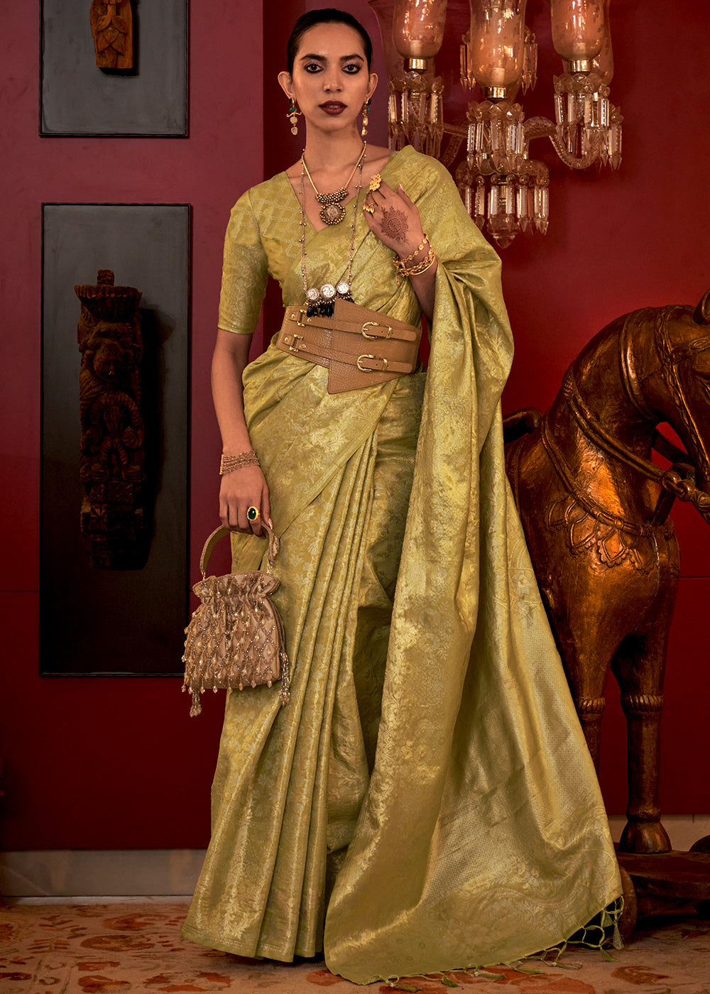 Designer Banarasi Silk Golden Border With Banarasi Design Saree And Blouse