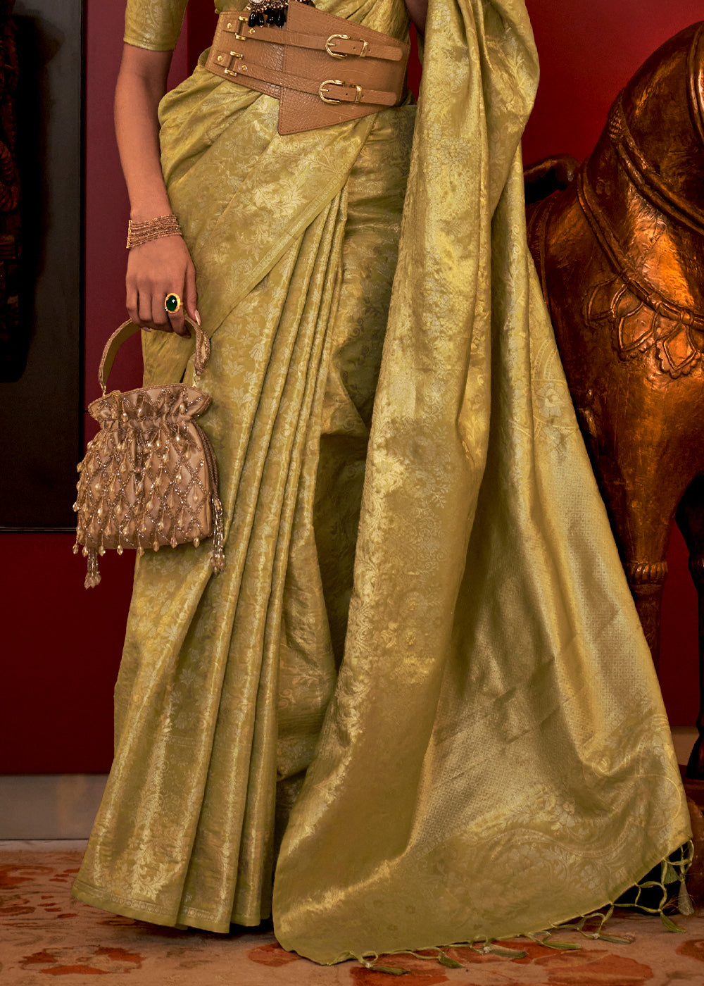 Designer Banarasi Silk Golden Border With Banarasi Design Saree And Blouse