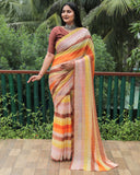 Vsaree Moss Chiffon Silk Print With Gold Foil Touch Up Saree With Blouse For Women