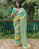 Vsaree Moss Chiffon Silk Print With Gold Foil Touch Up Saree With Blouse For Women