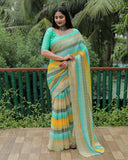 Vsaree Moss Chiffon Silk Print With Gold Foil Touch Up Saree With Blouse For Women