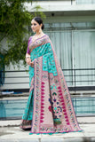 Vsaree Firozi Patola Silk Saree And Zari Weaving With Paithani Type Weaving Border And Blouse