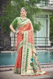 Vsaree Orange Patola Silk Saree And Zari Weaving With Paithani Type Weaving Border And Blouse