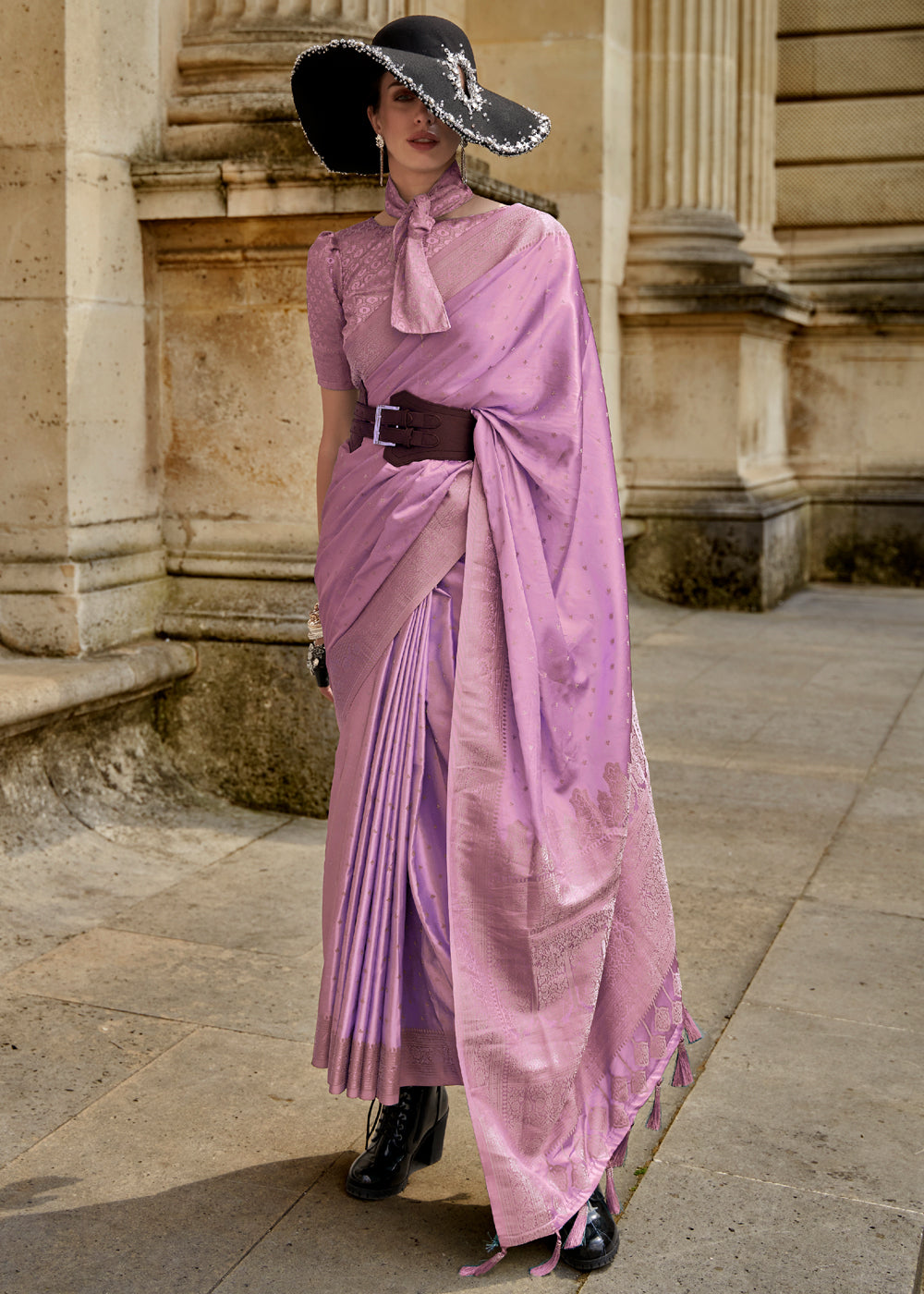 Vsaree Purple Banarasi Silk Designer Saree With Banarasi Border And Blouse