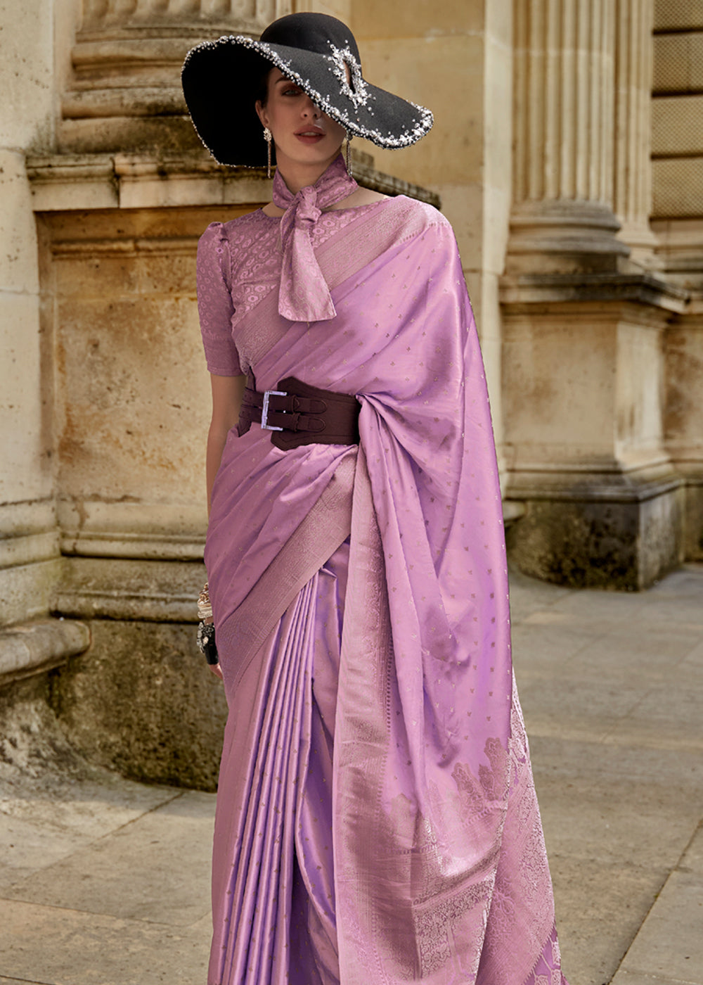 Vsaree Purple Banarasi Silk Designer Saree With Banarasi Border And Blouse