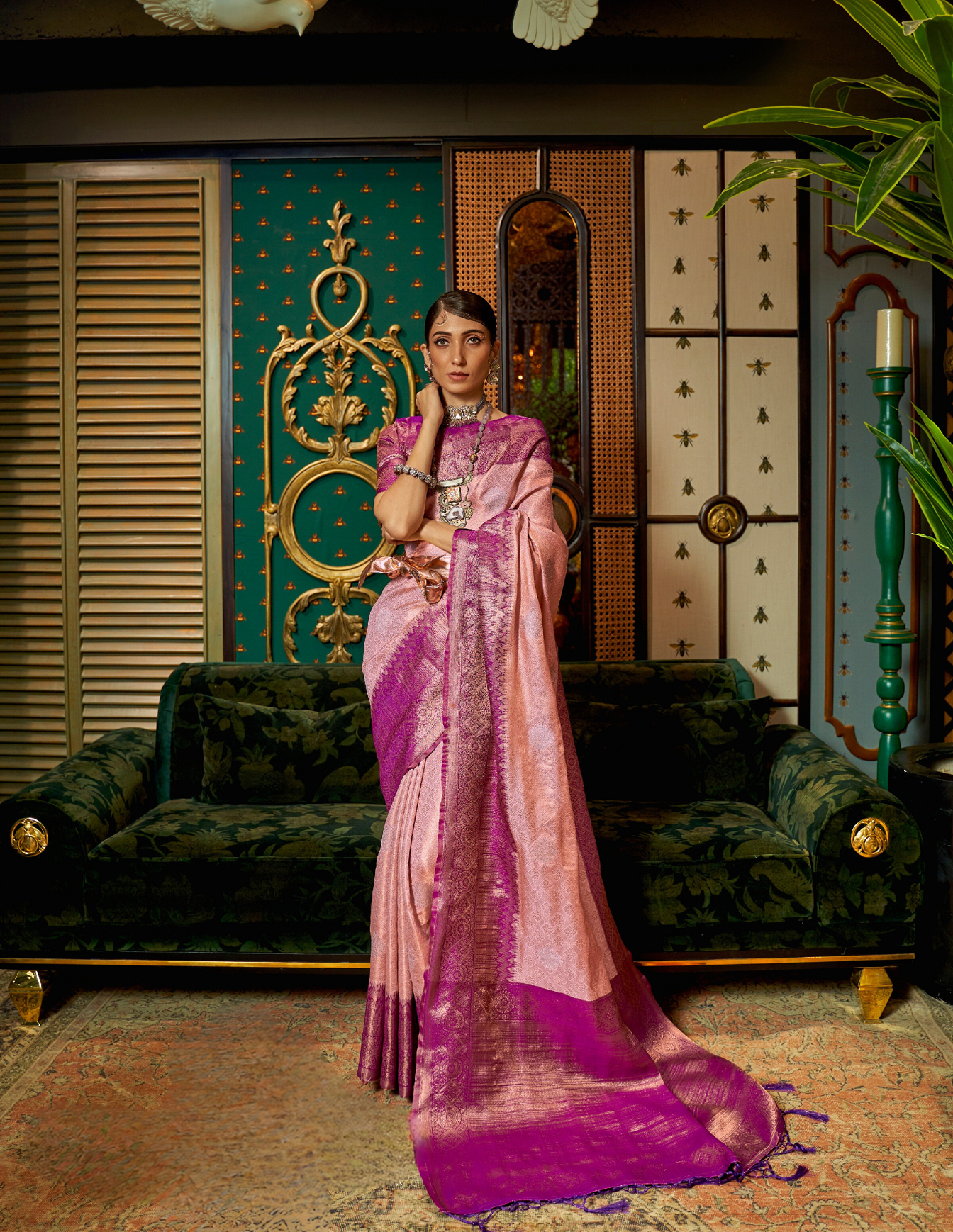 Designer Banarasi Silk Golden Border With Banarasi Design Saree And Blouse