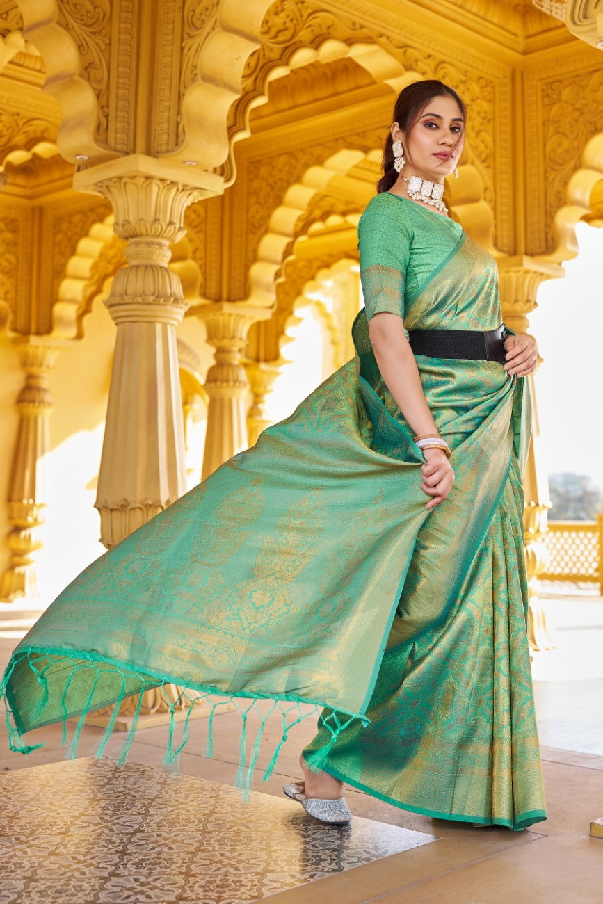 Designer Banarasi Kanjivaram Silk Golden Border With Banarasi Design Saree And Blouse