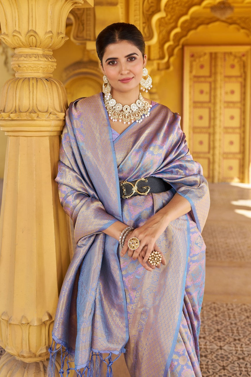 Designer Banarasi Kanjivaram Silk Golden Border With Banarasi Design Saree And Blouse