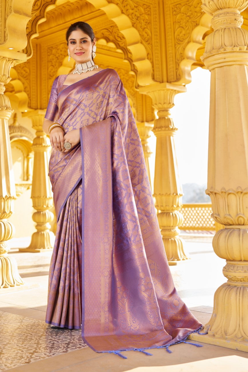 Designer Banarasi Kanjivaram Silk Golden Border With Banarasi Design Saree And Blouse