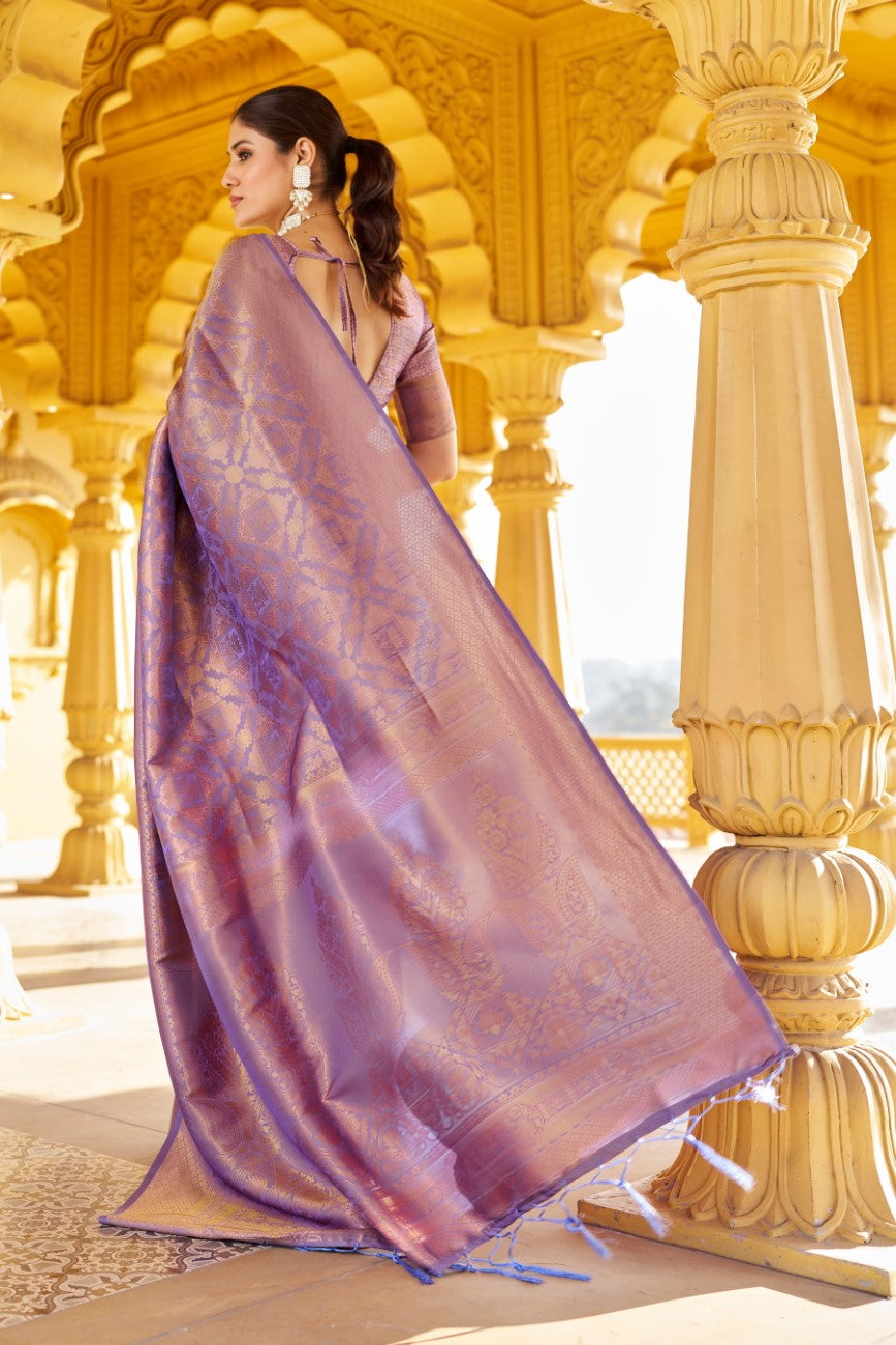 Designer Banarasi Kanjivaram Silk Golden Border With Banarasi Design Saree And Blouse