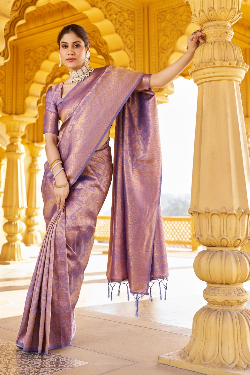 Designer Banarasi Kanjivaram Silk Golden Border With Banarasi Design Saree And Blouse