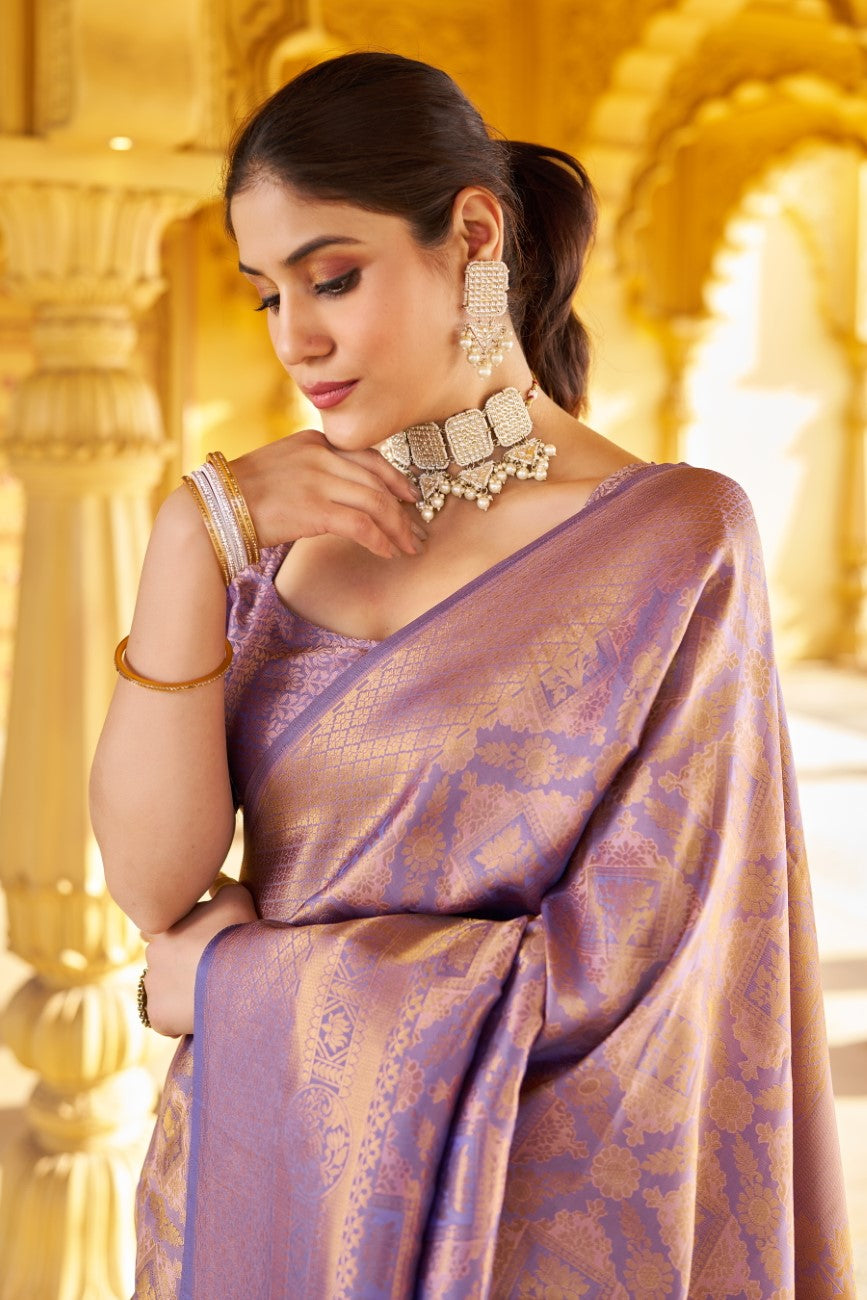 Designer Banarasi Kanjivaram Silk Golden Border With Banarasi Design Saree And Blouse