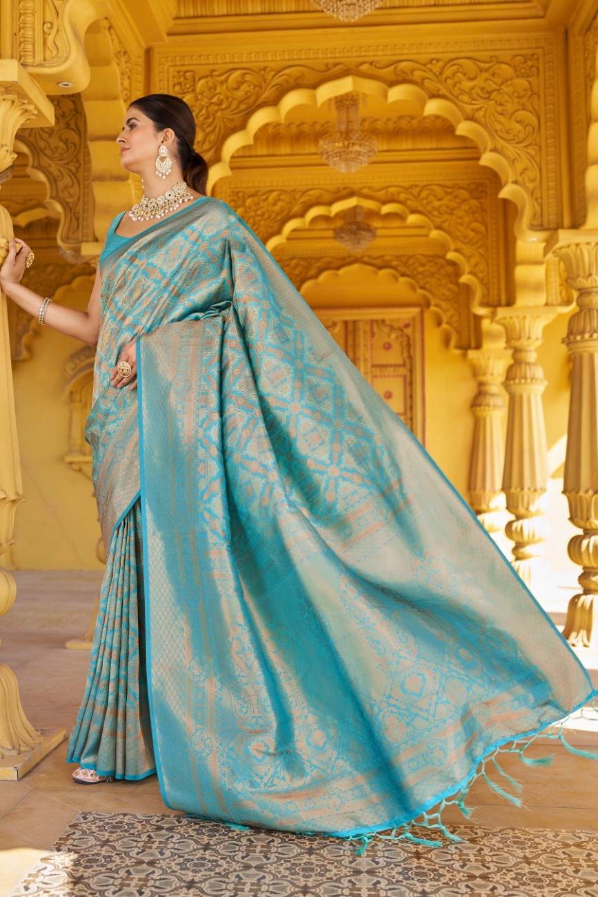 Designer Banarasi Kanjivaram Silk Golden Border With Banarasi Design Saree And Blouse