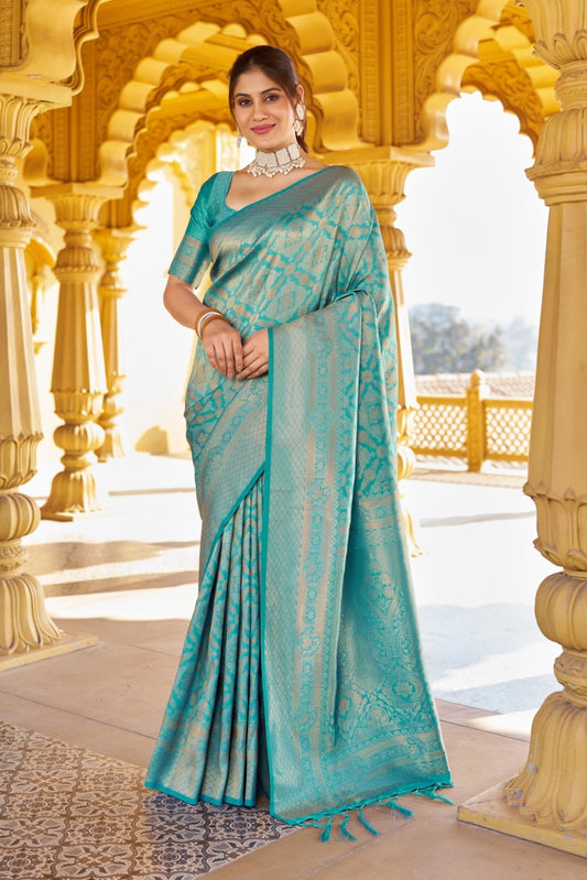 Designer Banarasi Kanjivaram Silk Golden Border With Banarasi Design Saree And Blouse