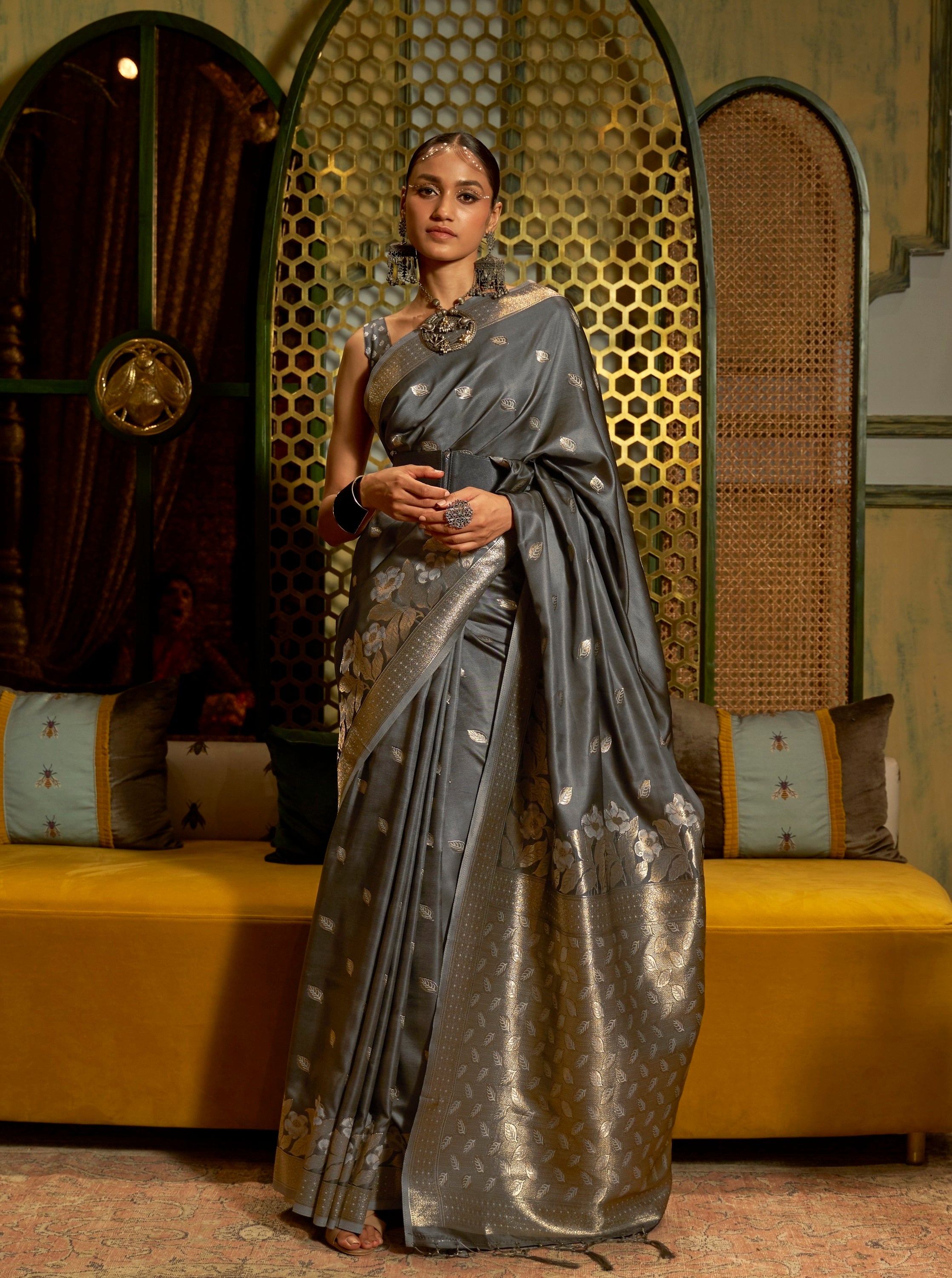 Vsaree Grey Designer Art Silk Saree With Having Rich Pallu And Blouse