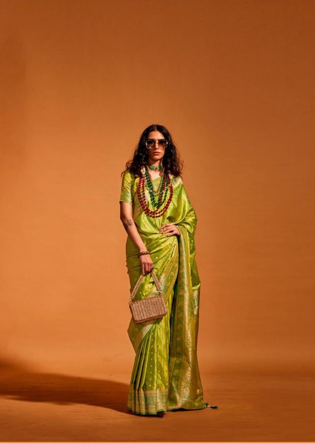 Vsaree Green Banarasi Silk Designer Saree With Banarasi Border And Blouse