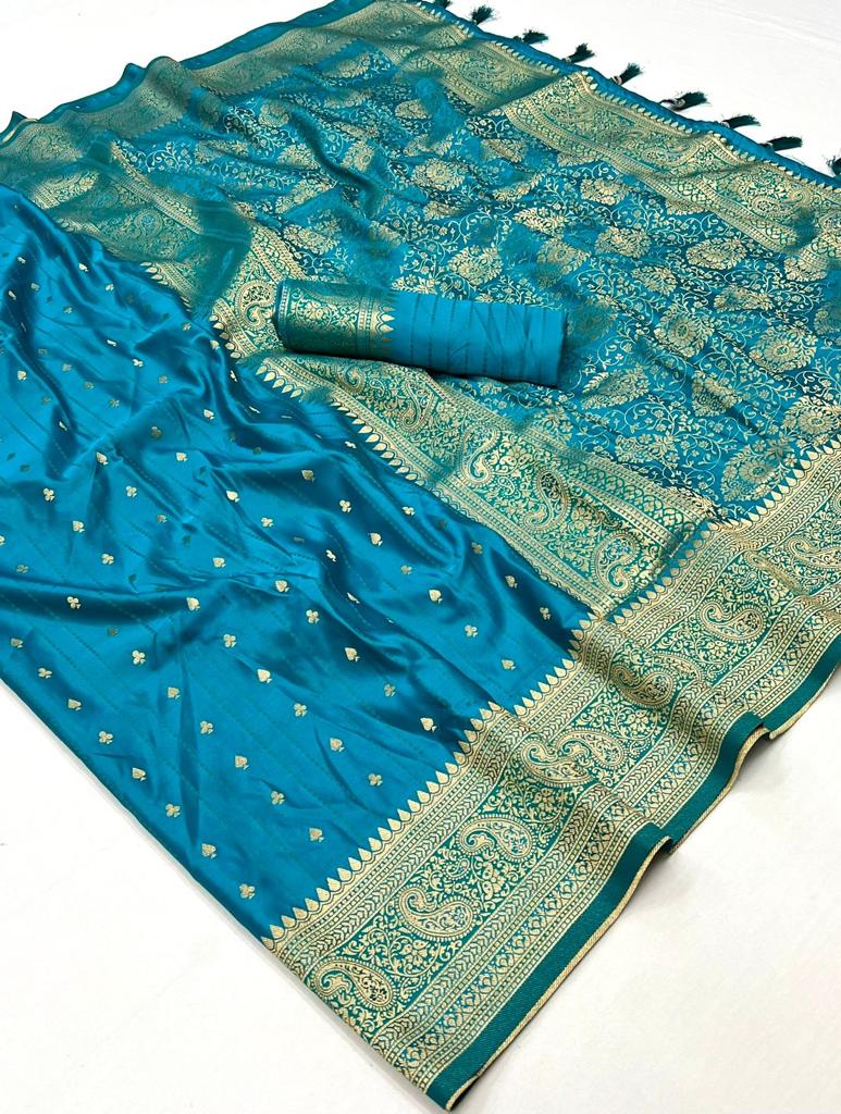 Vsaree Teal Banarasi Silk Designer Saree With Banarasi Border And Blouse