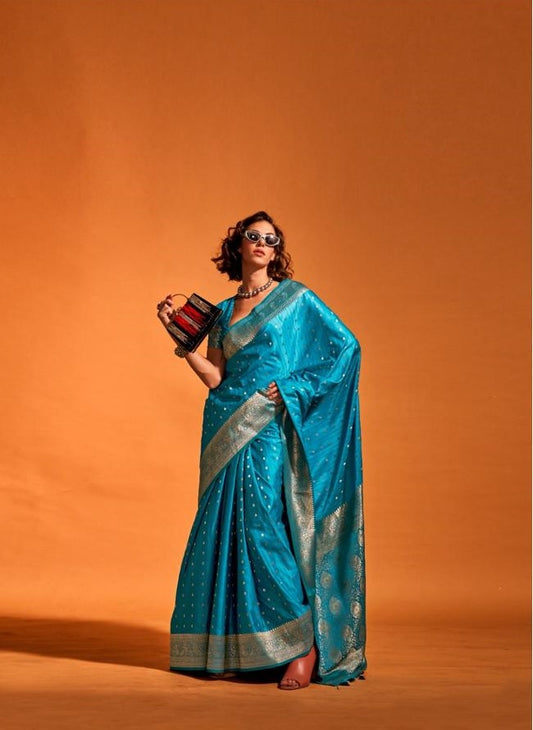 Vsaree Teal Banarasi Silk Designer Saree With Banarasi Border And Blouse