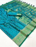 Vsaree Dark Teal Banarasi Silk Designer Saree With Banarasi Border And Blouse