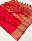 Vsaree Red Banarasi Silk Designer Saree With Banarasi Border And Blouse