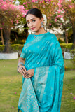 Designer Kanjivaram Soft Satin Silk Zari Weaving Border Saree With Woven Rich Pallu And Blouse