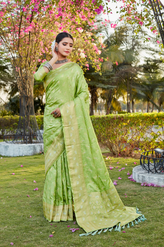 Designer Kanjivaram Soft Satin Silk Zari Weaving Border Saree With Woven Rich Pallu And Blouse